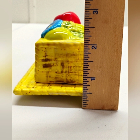 Vintage Ceramic Wicker Butter Dish Yellow With Fruit Accents Retro F-3 - Picture 4 of 8